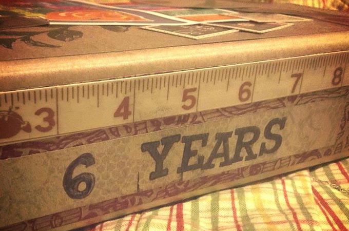 Side Binding of 6 year anniversary scrapbook